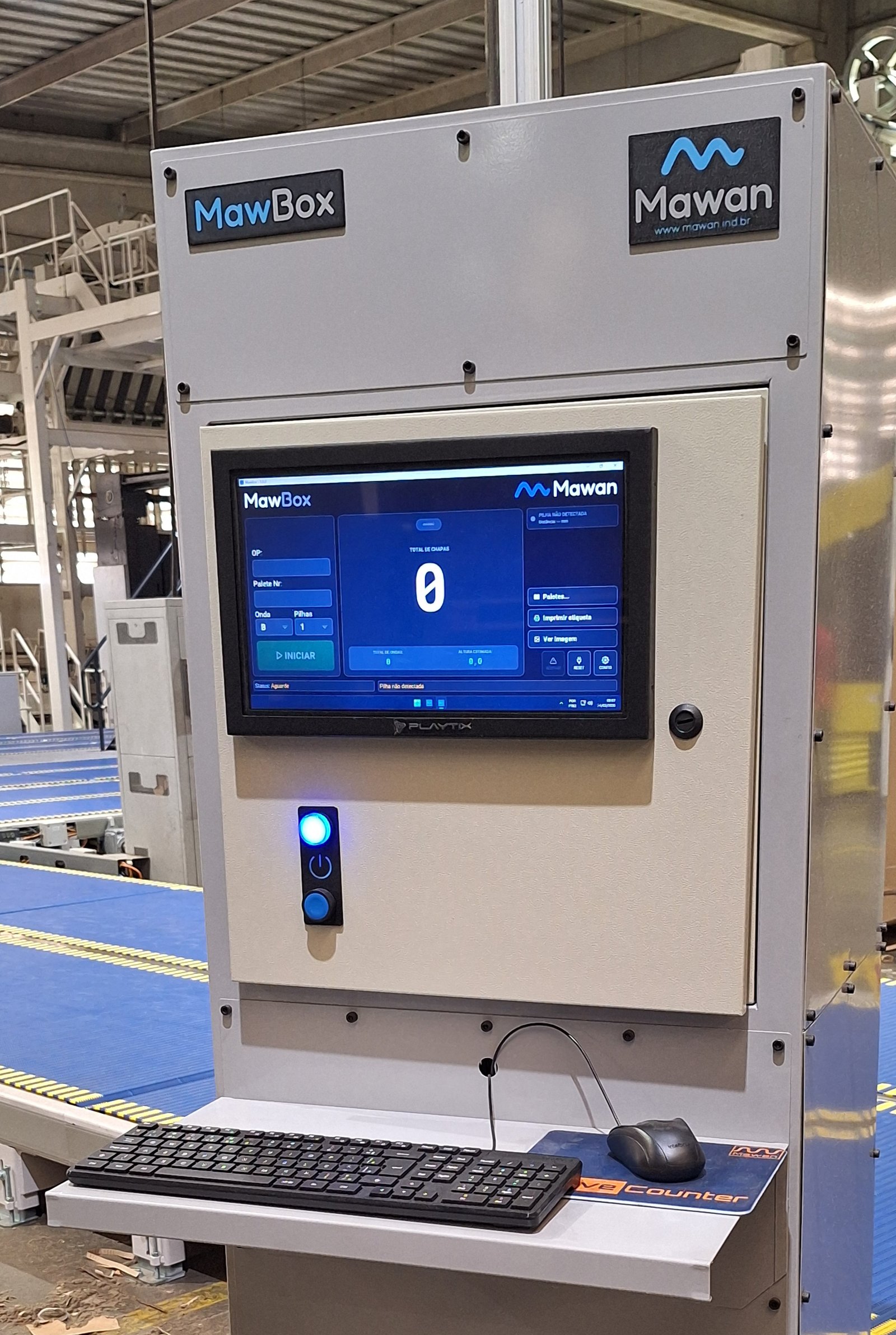 Interface do MawBox mostrando resultado da contagem de chapas de papelão